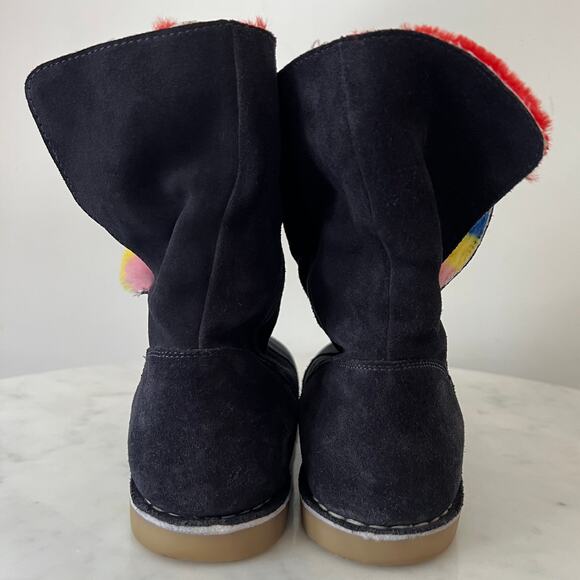 Mini Boden Black Suede Ankle Boots with Multi Colored Striped Faux Fur Lining - Picture 5 of 10